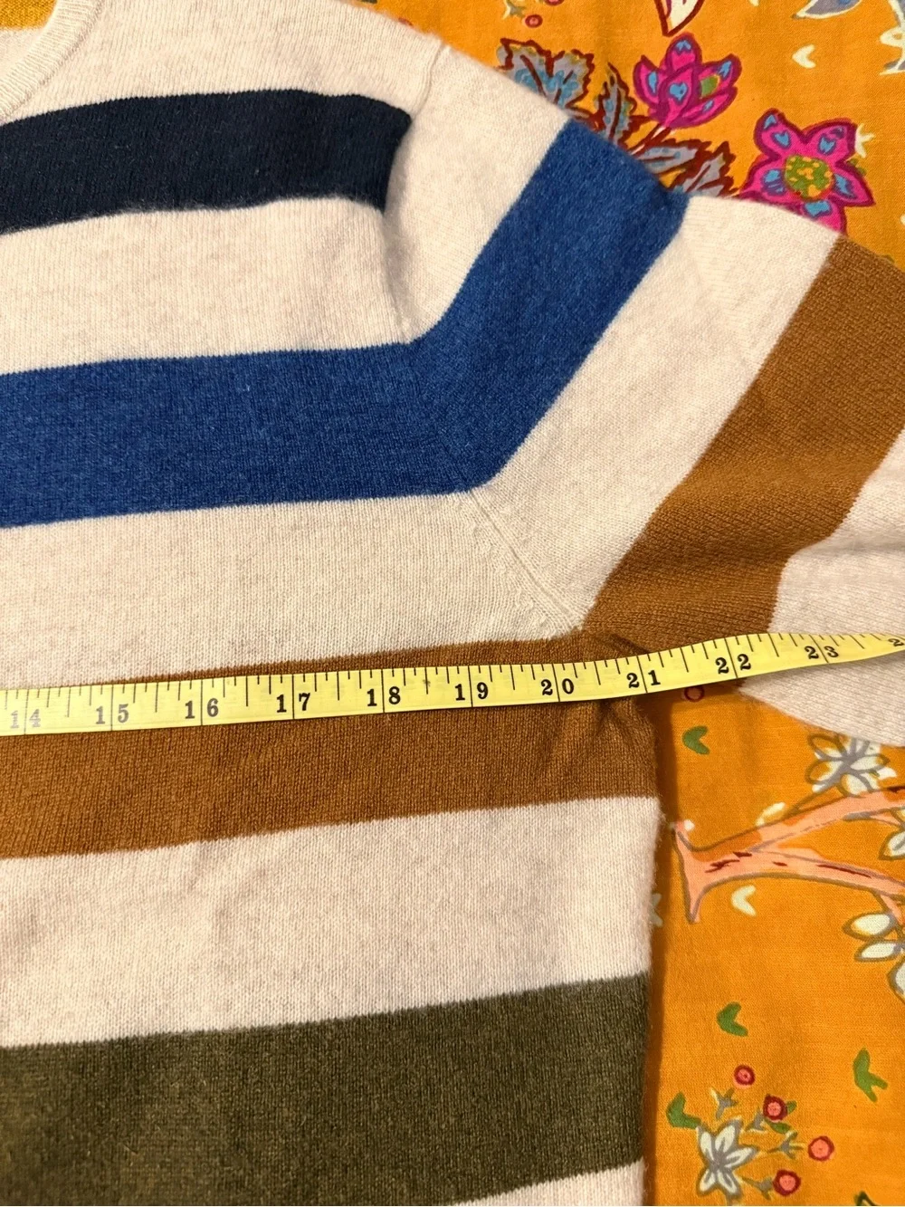 J.Crew 100% Cashmere Striped Crewneck Sweater Men’s Large Blue Brown Cream